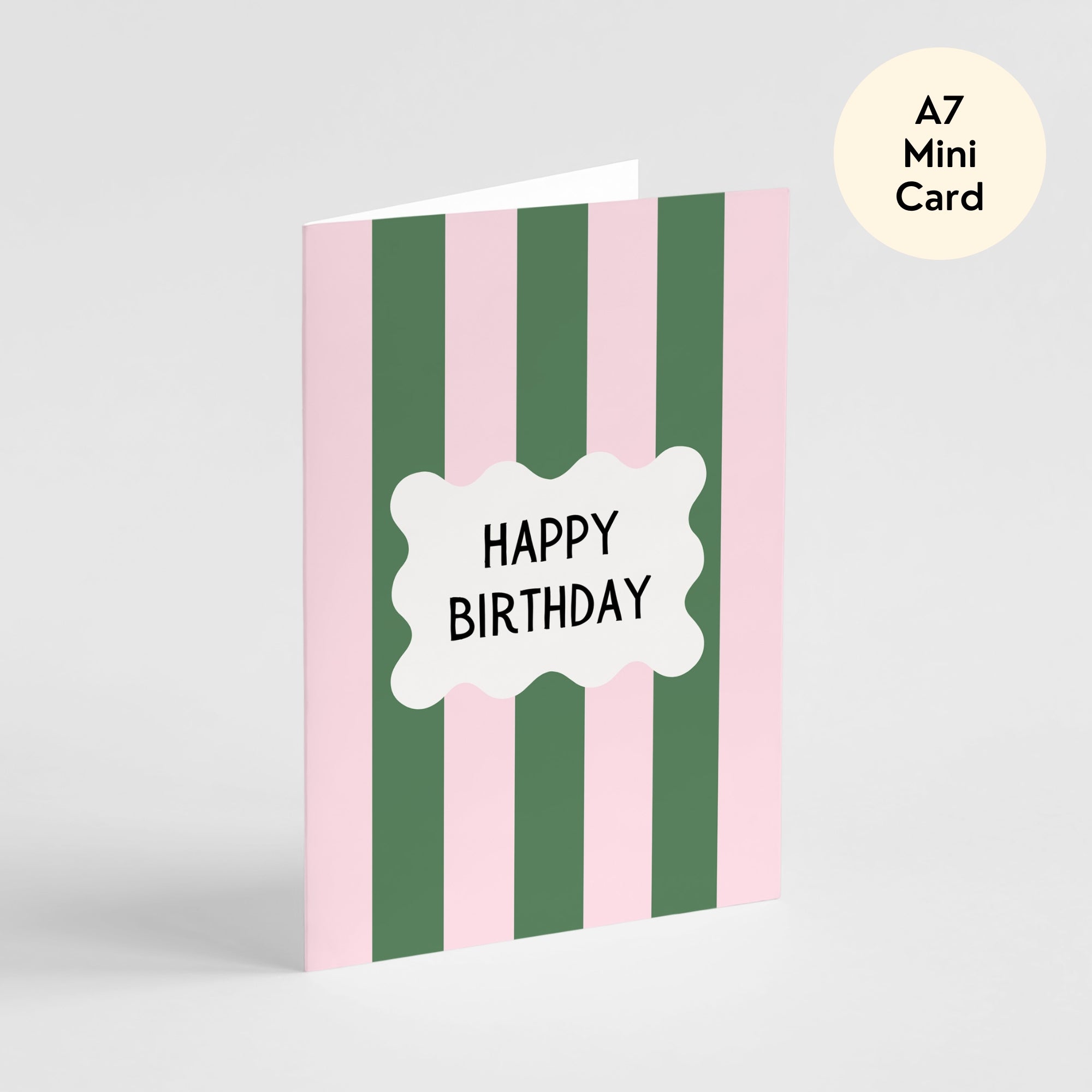 Pink and Green Stripes Birthday Card - Mini A7 Greeting Card