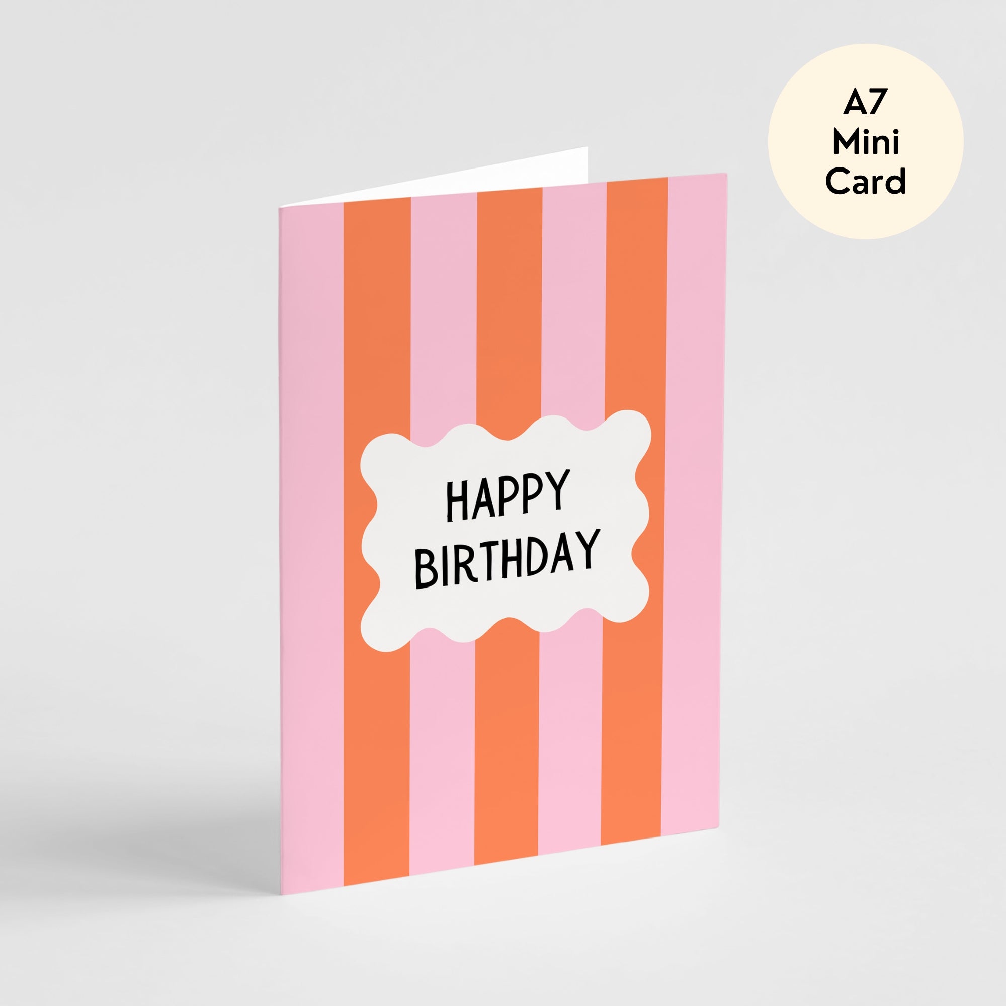 Pink and Orange Stripes Birthday Card - Mini A7 Greeting Card