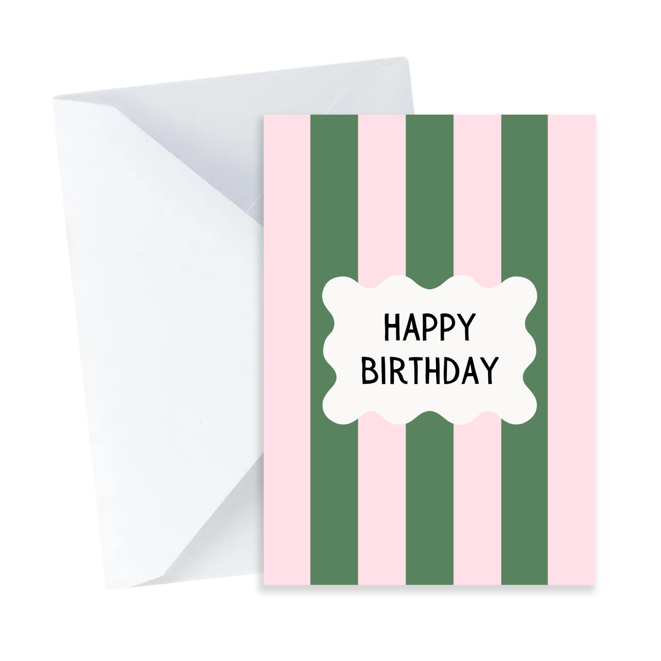 Pink and Green Stripes Birthday Card - Mini A7 Greeting Card