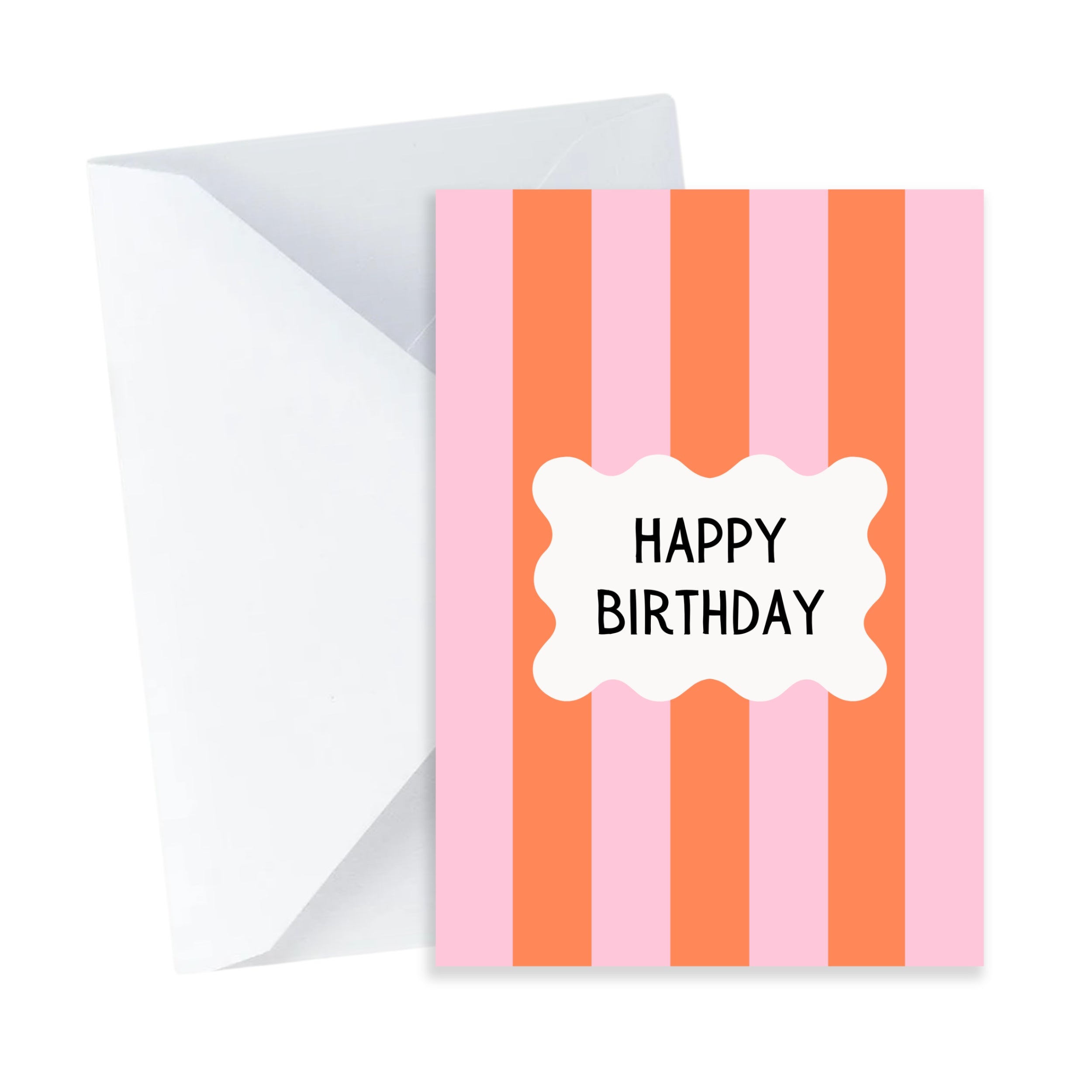 Pink and Orange Stripes Birthday Card - Mini A7 Greeting Card